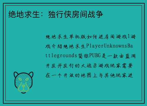 绝地求生：独行侠房间战争