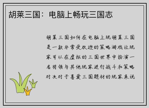 胡莱三国：电脑上畅玩三国志